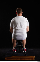 Whole Body Man White Sports Shirt Shorts Chubby Sitting Studio photo references